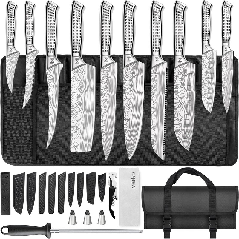 MOSFiATA Kitchen Knife Set, 17 Pcs Japanese Stainless Steel Knife Sets for Kitchen with Oxford cloth storage bag with Knife Sharpening Rod, Dishwasher Safe, For Outdoor - Image 3